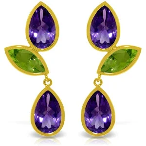 Linked-heart earrings-13.6 Carat 14K Solid Yellow Gold Chandelier Earrings Amethyst Peridot