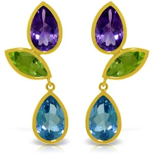 Scored hoop earrings-13.6 Carat 14K Solid Yellow Gold Earrings Amethyst, Peridot Blue Topaz