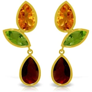 Sleek cobalt earrings-13.6 Carat 14K Solid Yellow Gold Earrings Citrine, Peridot Garnet