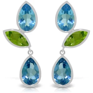 Raw pearl earrings-13.6 Carat 14K Solid Yellow Gold Unconventional Blue Topaz Peridot Earrings