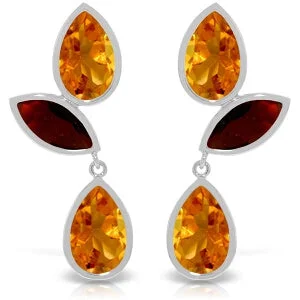 Six-gem earrings-13 Carat 14K Solid White Gold Love Meanderings Citrine Garnet Earrings