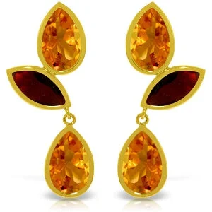 Pointed stone earrings-13 Carat 14K Solid Yellow Gold Alexandra Citrine Garnet Earrings