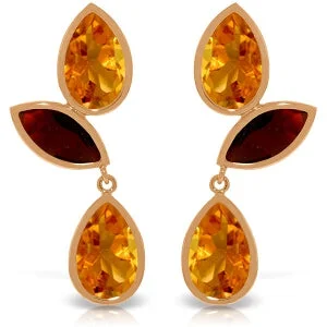 Craggy stone earrings-14K Solid Rose Gold Chandelier Citrine/Garnet Earrings