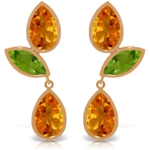 Sun-cut earrings-14K Solid Rose Gold Chandelier Citrine/Peridot Earrings