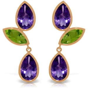 Raised stone earrings-14K Solid Rose Gold Chandelier Earrings w/ Amethysts & Peridots