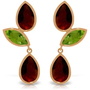 Vine-twist earrings-14K Solid Rose Gold Chandelier Earrings w/ Garnets & Peridots