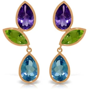 Rich kyanite earrings-14K Solid Rose Gold Earrings w/ Amethysts, Peridots & Blue Topaz