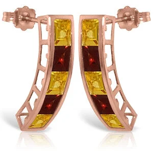 Hand-scored earrings-14K Solid Rose Gold Earrings w/ Natural Citrines & Garnets