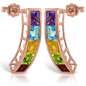 Corkscrew earrings-14K Solid Rose Gold Earrings w/ Natural Multi Gemstones