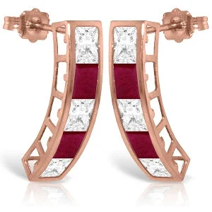 Mottled stone earrings-14K Solid Rose Gold Earrings w/ Natural Rose Topaz & Rubies