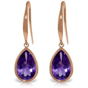 Classic jasper earrings-14K Solid Rose Gold Fish Hook Amethyst Fine Earrings