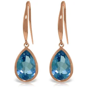 Six-gem earrings-14K Solid Rose Gold Fish Hook Blue Topaz Certified Earrings