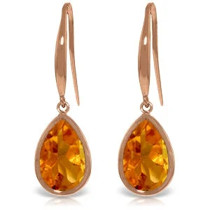 Shining drop earrings-14K Solid Rose Gold Fish Hook Natural Citrine Earrings