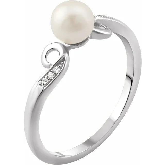 Mottled stone ring-14K White Gold Cultured White Freshwater Pearl & .02 CTW Natural Diamond Ring