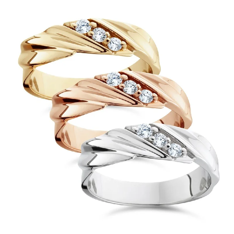 Raised stone ring-14k White Yellow and Rose Gold Men's 1/5ct TDW 3-stone Diamond Wedding Ring