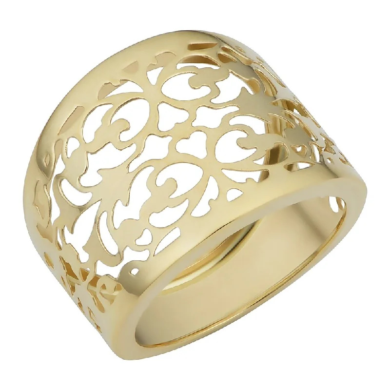 Nonagon stone ring-14k Yellow Gold Filigree Cigar Band Ring (16.5 millimeters wide)