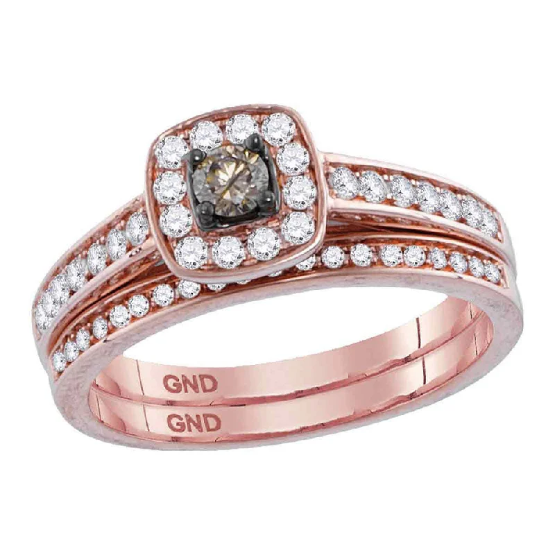 Faint finish ring-14kt Rose Gold Womens Round Brown Diamond Bridal Wedding Ring Band Set 1/2 Cttw