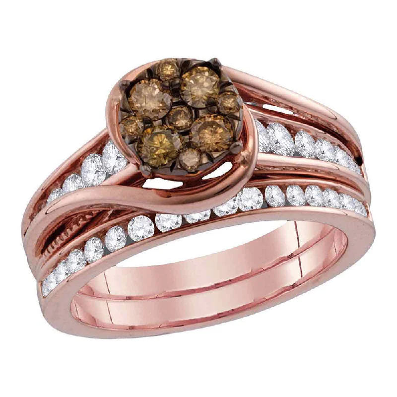 Classic lapis ring-14kt Rose Gold Womens Round Brown Diamond Bridal Wedding Ring Band Set 1 Cttw