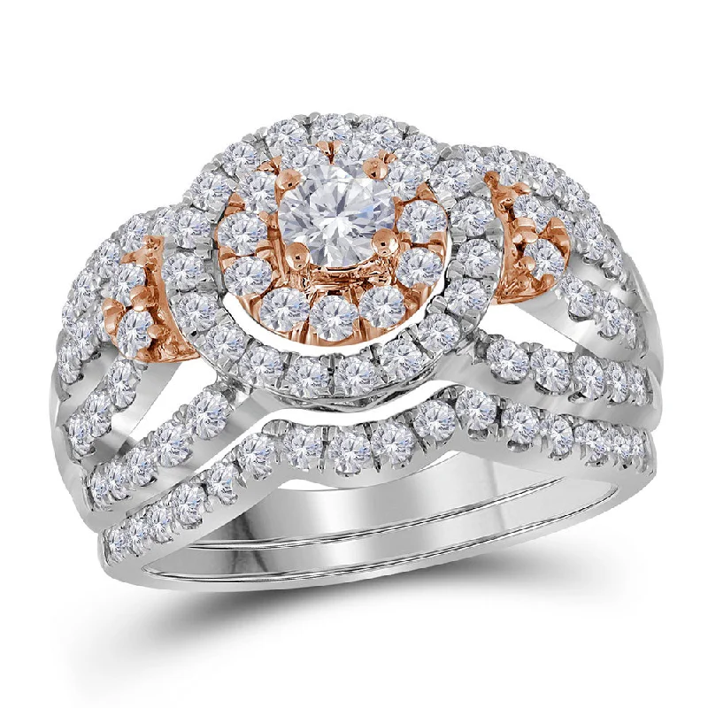 Classic topaz ring-14kt Two-tone Gold Round Diamond Bridal Wedding Ring Band Set 1-1/2 Cttw