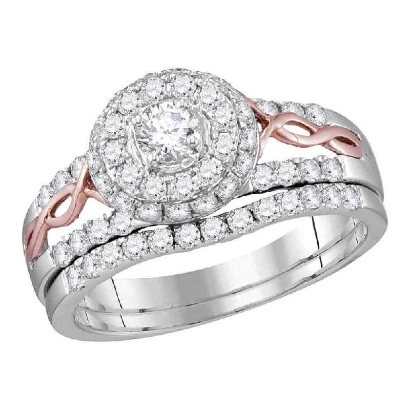 Breezy silver ring-14kt Two-tone Gold Round Diamond Bridal Wedding Ring Band Set 1 Cttw