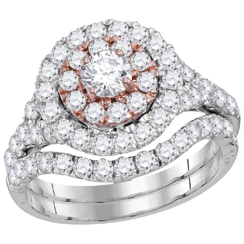 Luminous ruby ring-14kt Two-tone Gold Round Diamond Bridal Wedding Ring Band Set 2 Cttw