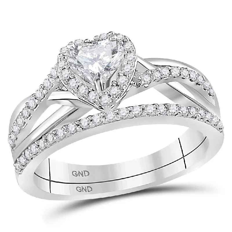 Parted band ring-14kt White Gold Heart Diamond Bridal Wedding Ring Band Set 7/8 Cttw