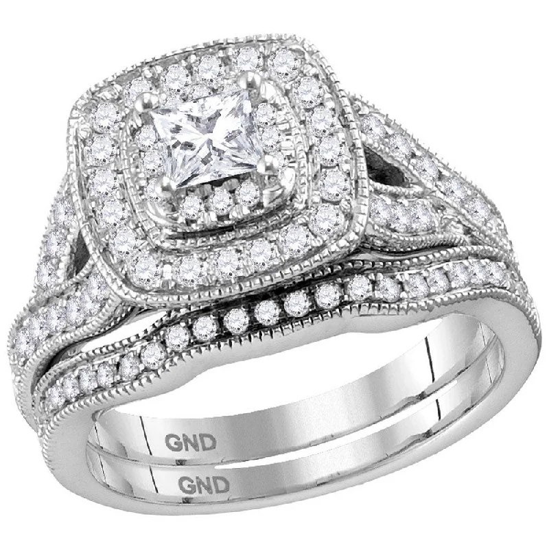 Craggy stone ring-14kt White Gold Princess Diamond Bridal Wedding Ring Band Set 1-1/8 Cttw