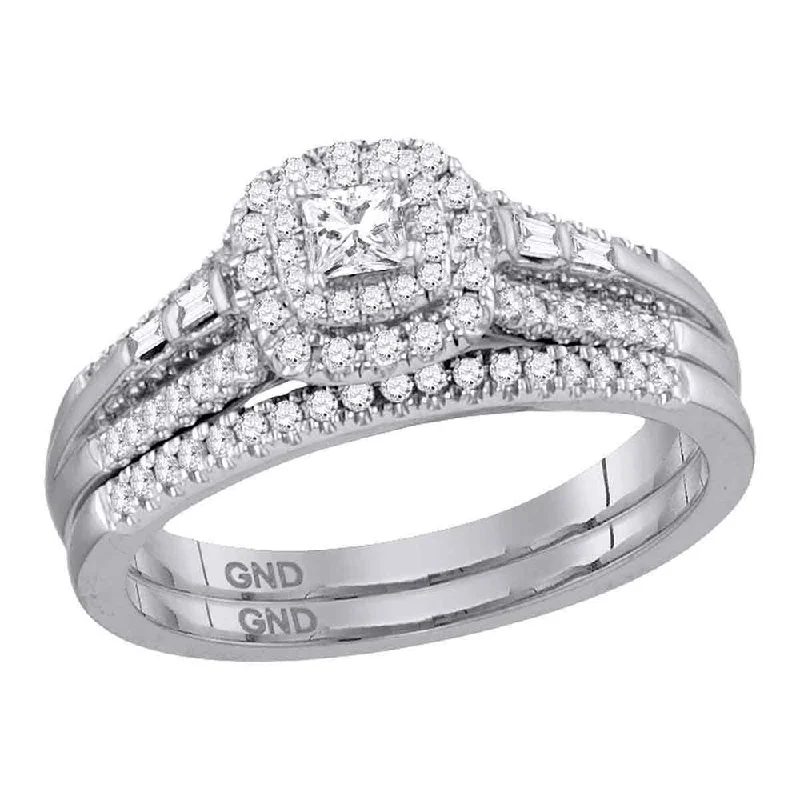 Raised stone ring-14kt White Gold Princess Diamond Bridal Wedding Ring Band Set 1/2 Cttw