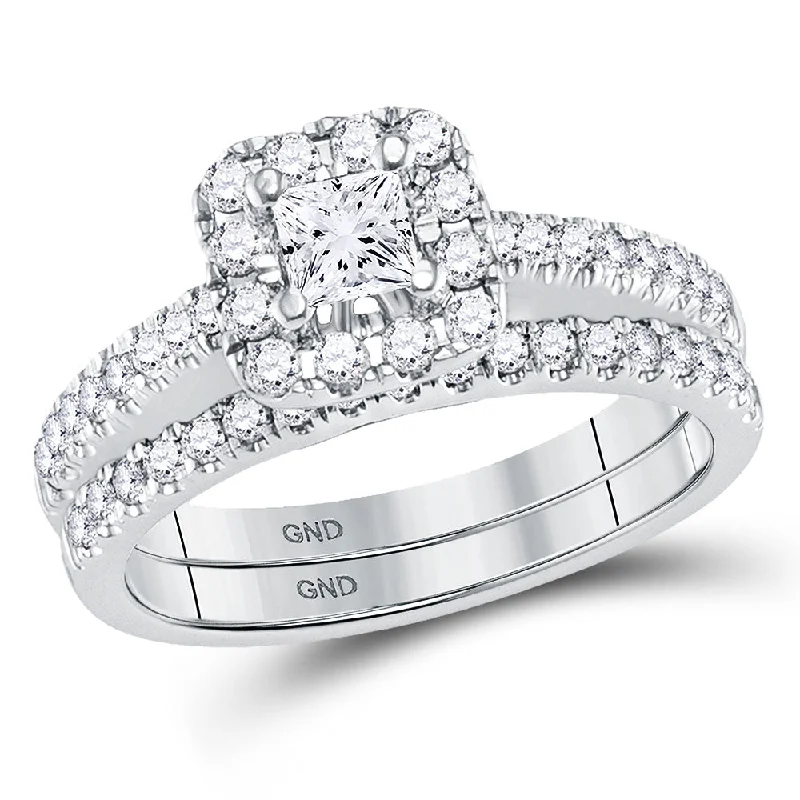 Tight coil ring-14kt White Gold Princess Diamond Bridal Wedding Ring Band Set 1 Cttw