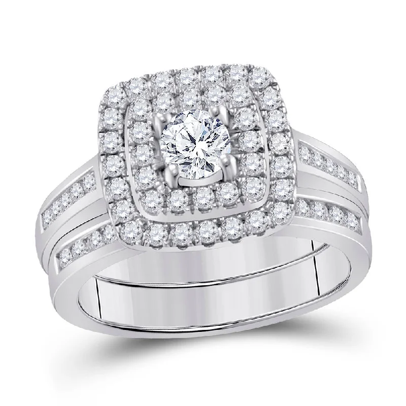 Craggy stone ring-14kt White Gold Round Diamond Bridal Wedding Ring Band Set 1 Cttw