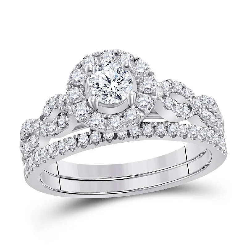 Shining gem ring-14kt White Gold Round Diamond Bridal Wedding Ring Band Set 1 Cttw