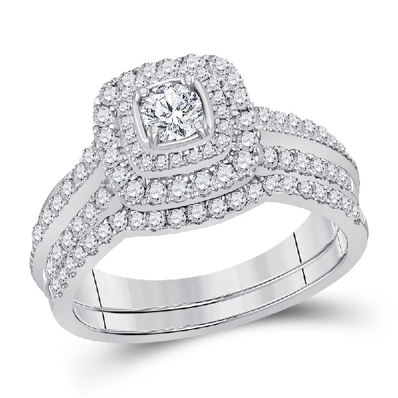 Swept design ring-14kt White Gold Round Diamond Bridal Wedding Ring Band Set 1 Cttw