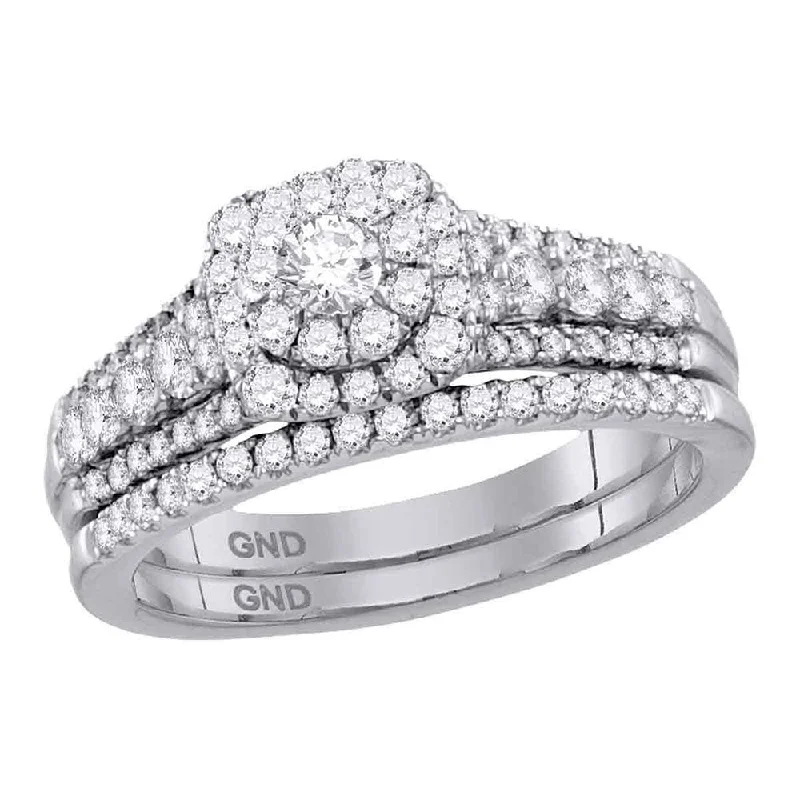 Blocked band ring-14kt White Gold Round Diamond Bridal Wedding Ring Band Set 1 Cttw