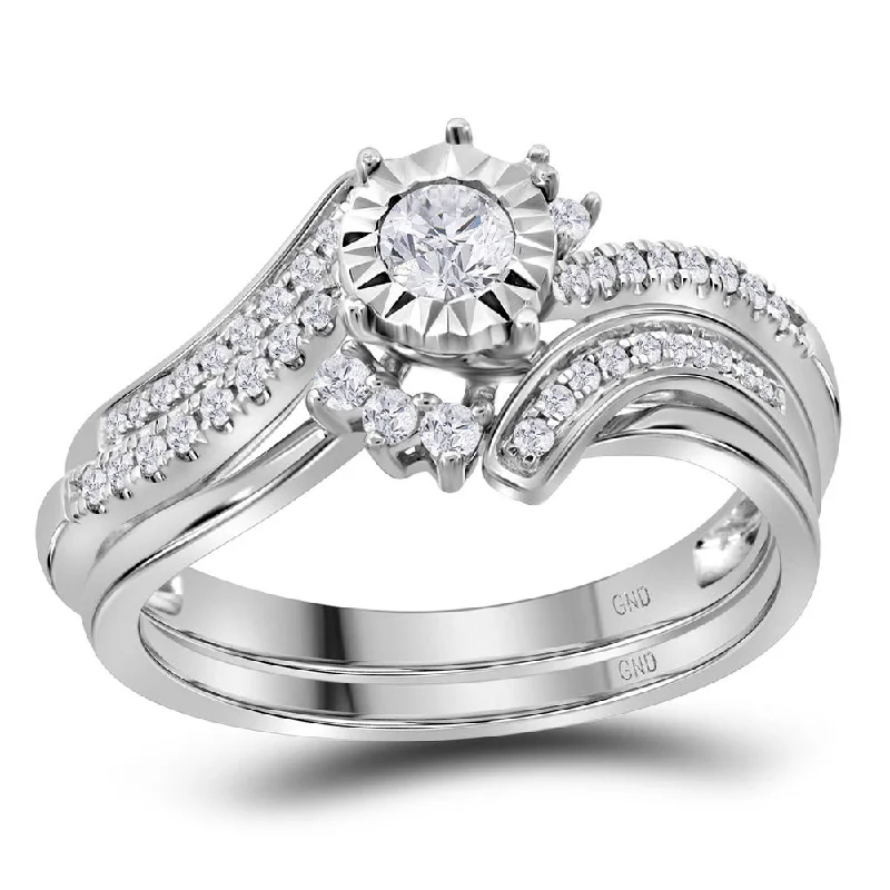 Clasped stone ring-14kt White Gold Round Diamond Bridal Wedding Ring Band Set 3/8 Cttw