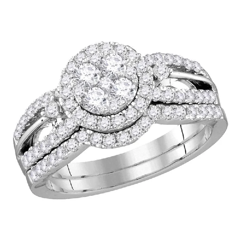 Cut-out ring-14kt White Gold Round Diamond Cluster Bridal Wedding Ring Band Set 1 Cttw