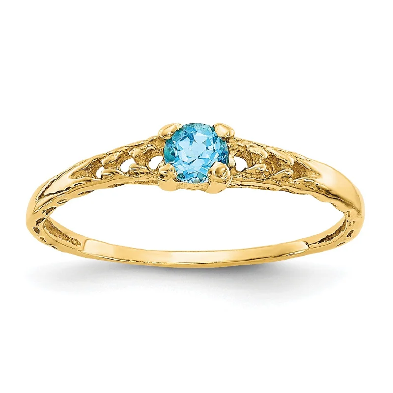 Classic lapis ring-14KT Yellow Gold 3MM Round Blue Zircon Birthstone Baby Ring; Size 3