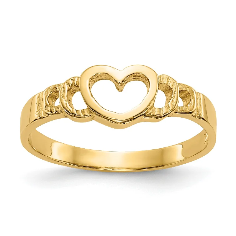 Molten silver ring-14KT Yellow Gold Heart Baby Ring; Size 3