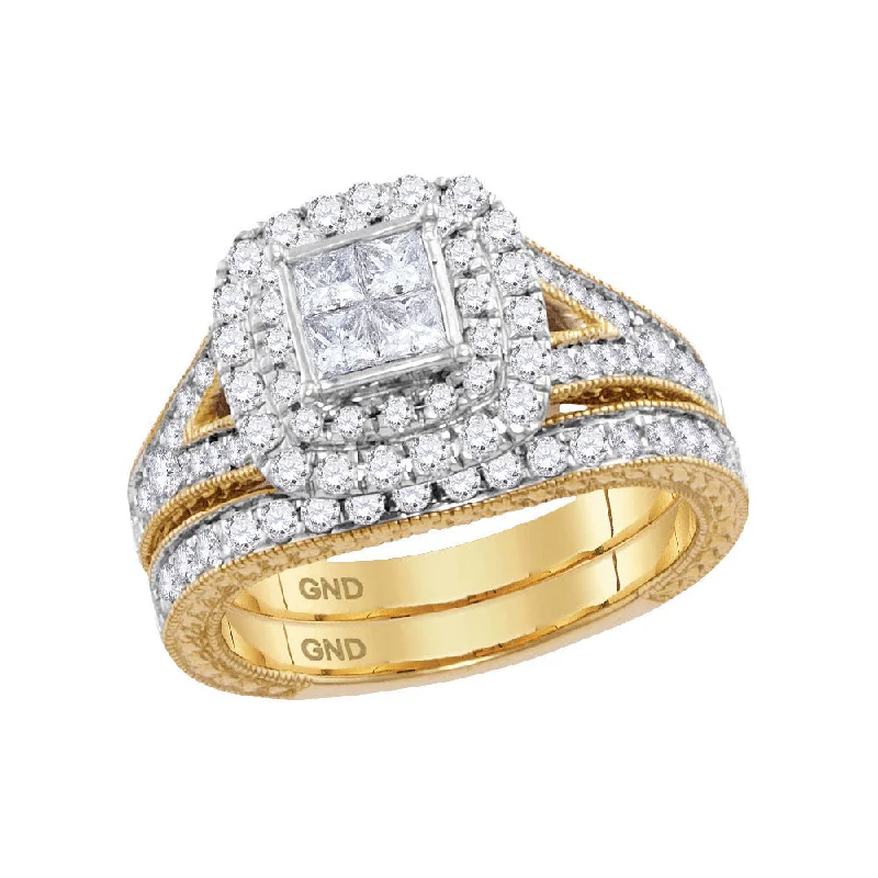 Shimmering silver ring-14kt Yellow Gold Princess Diamond Bridal Wedding Ring Band Set 1-1/4 Cttw