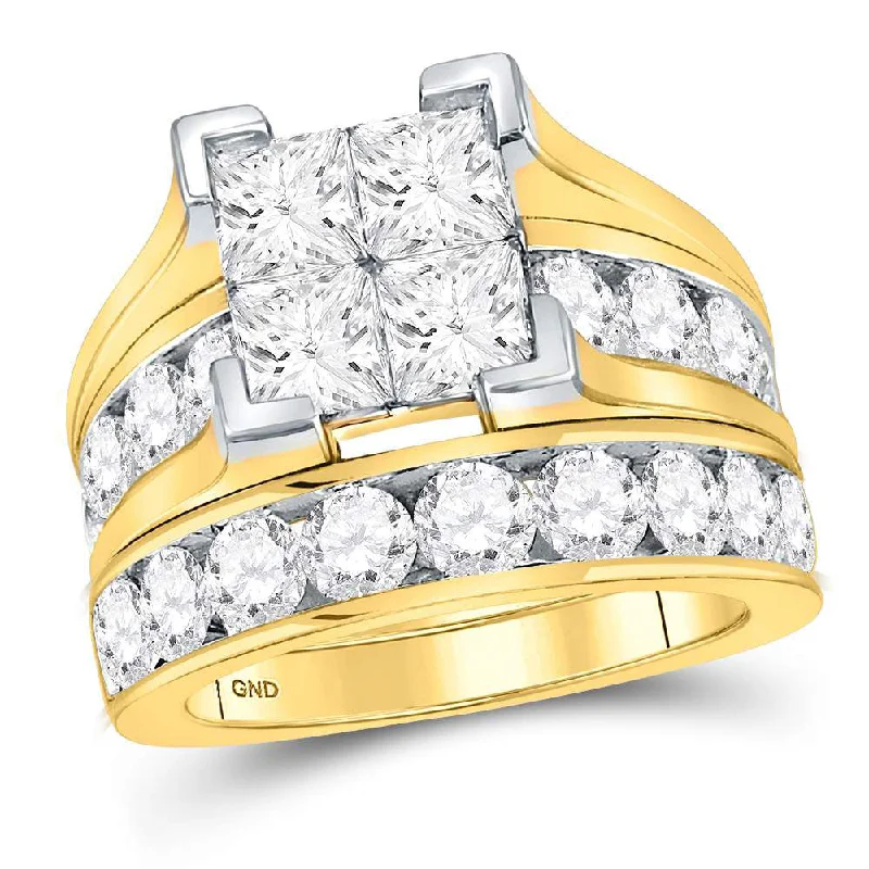 Vibrant diamond ring-14kt Yellow Gold Princess Diamond Bridal Wedding Ring Band Set 5 Cttw