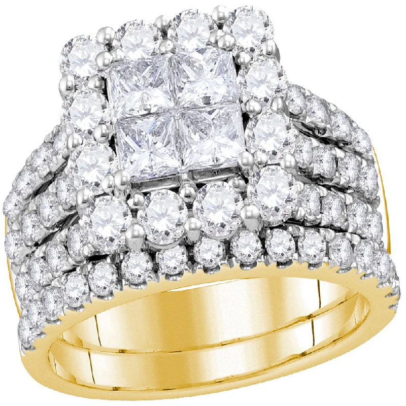 Tiered band ring-14kt Yellow Gold Princess Diamond Cluster Bridal Wedding Engagement Ring 3 Cttw