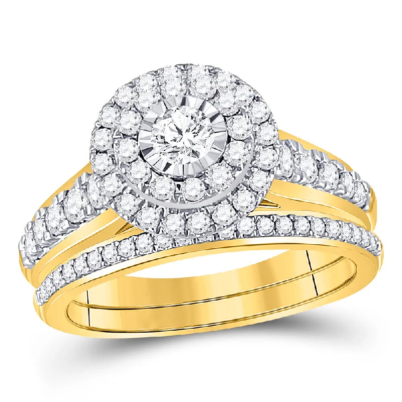 Sweeping band ring-14kt Yellow Gold Round Diamond Bridal Wedding Ring Band Set 1 Cttw