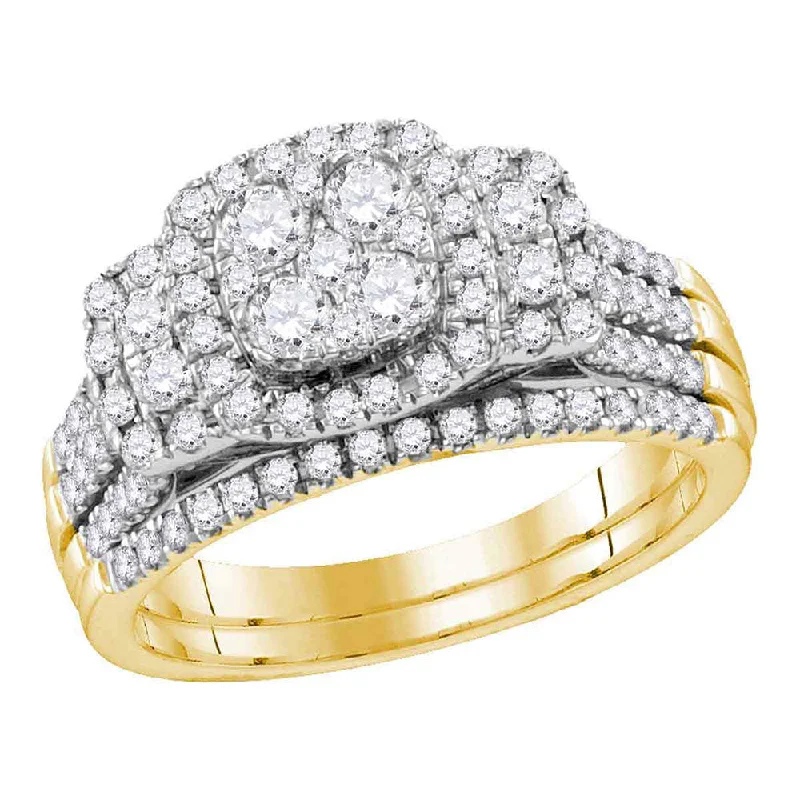 Bent stone ring-14kt Yellow Gold Round Diamond Bridal Wedding Ring Band Set 1 Cttw