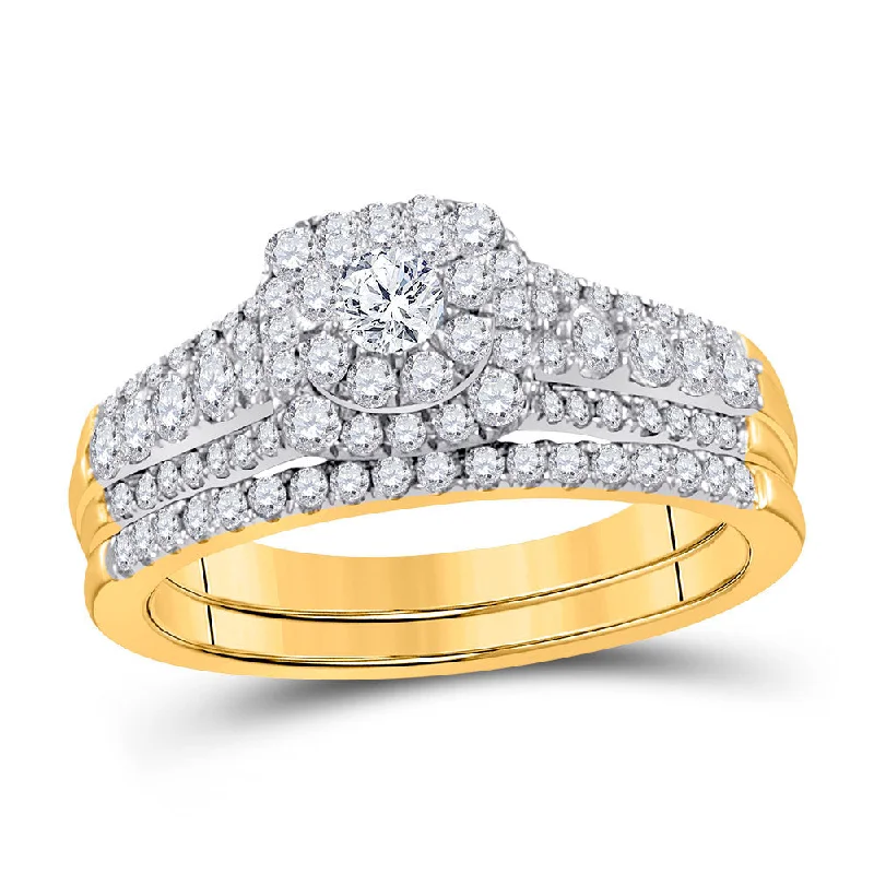 Three-gem ring-14kt Yellow Gold Round Diamond Bridal Wedding Ring Band Set 1 Cttw