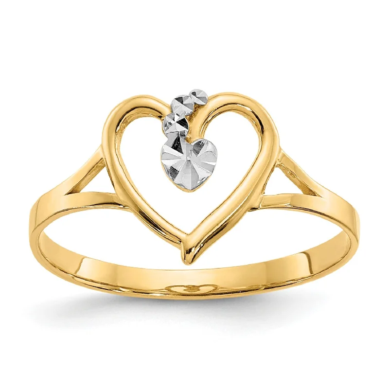 Tall band ring-14KT Yellow Gold With Rhodium Plating Heart Ring; Size 7