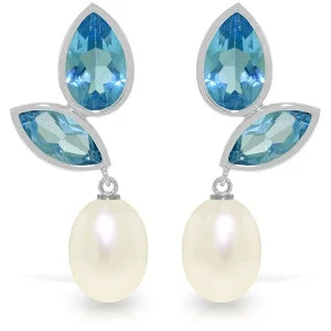 Subtle mesh earrings-16 Carat 14K Solid White Gold Chandelier Earrings Pearl Blue Topaz