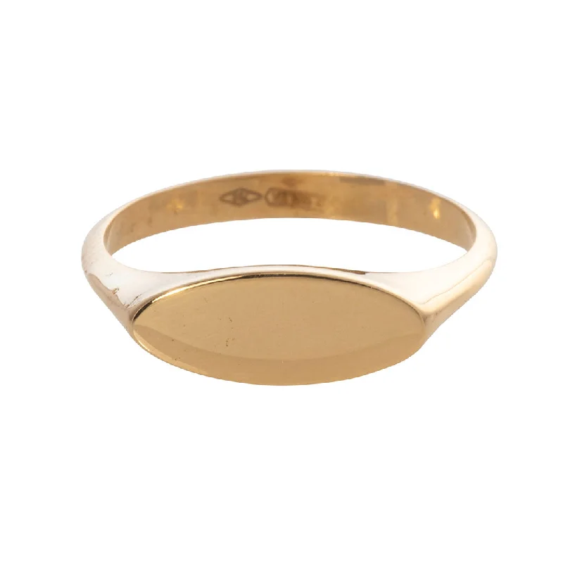 Molten silver ring-18K Yellow Gold Elongated Oval Signet Ring