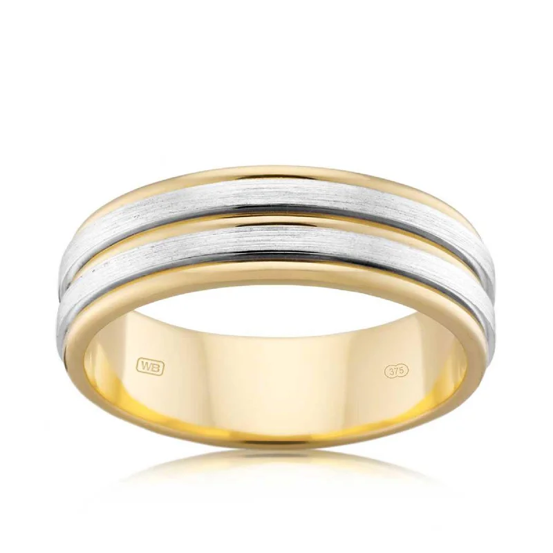 Latched ring-Men's Wedding Band in 9ct Yellow and White Gold