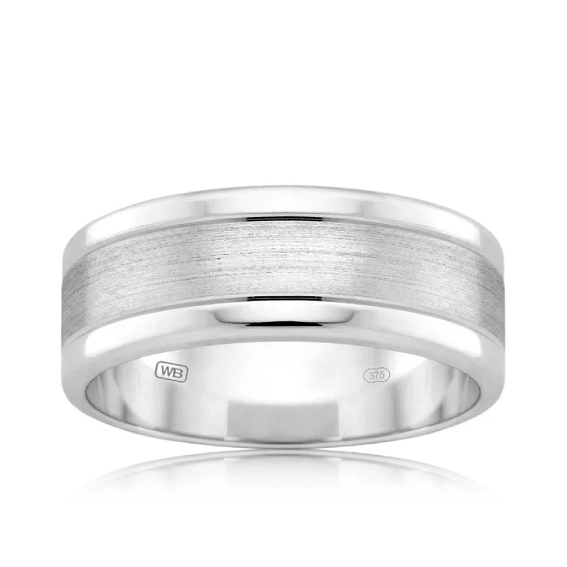 Winding pattern ring-Men's Wedding Band in 9ct White Gold