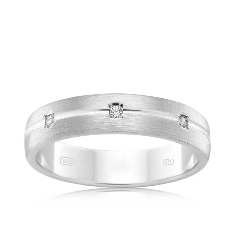 Textured ring-Men's Diamond Wedding Band in 9ct White Gold TGW 0.06