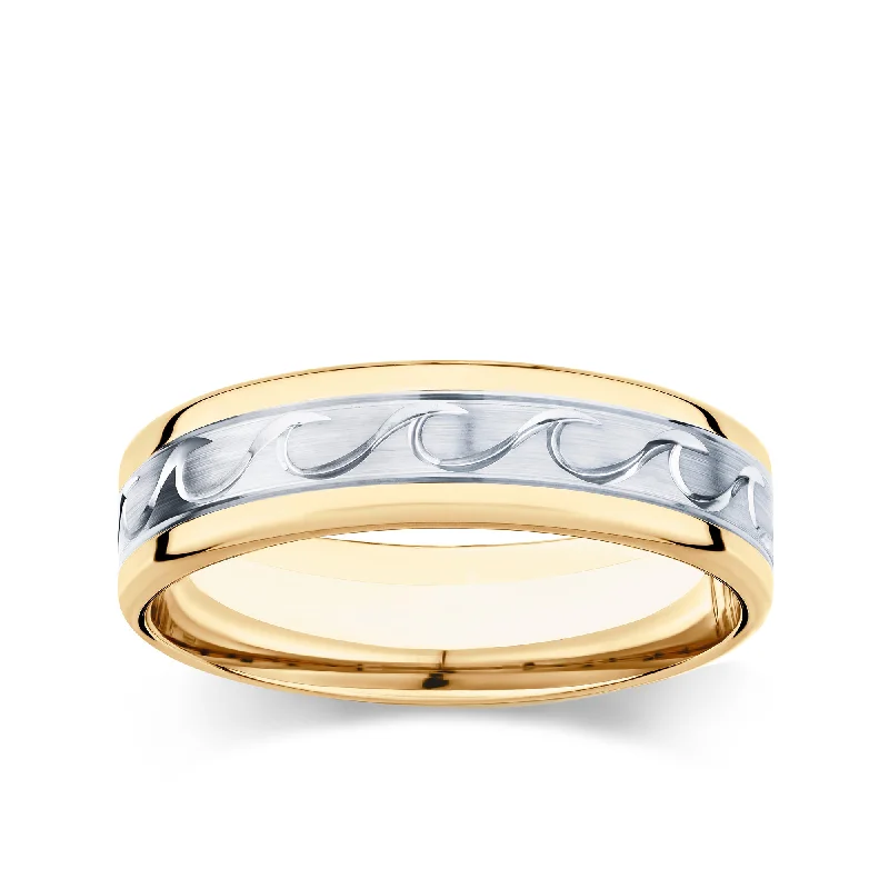 Icy aquamarine ring-Men's Wedding Band in 9ct White and Yellow Gold